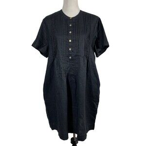 Quince 100% European Linen Swing Dress Womens Black XL Pin Tuck Short Sleeve NWT